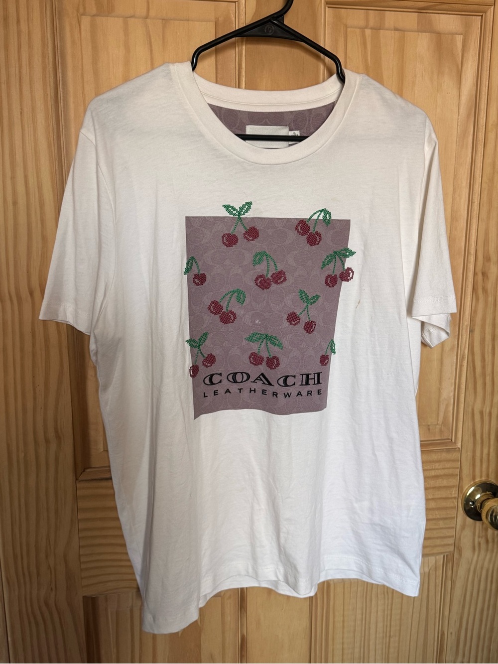 Coach White Tee with Cherry Graphic and Logo